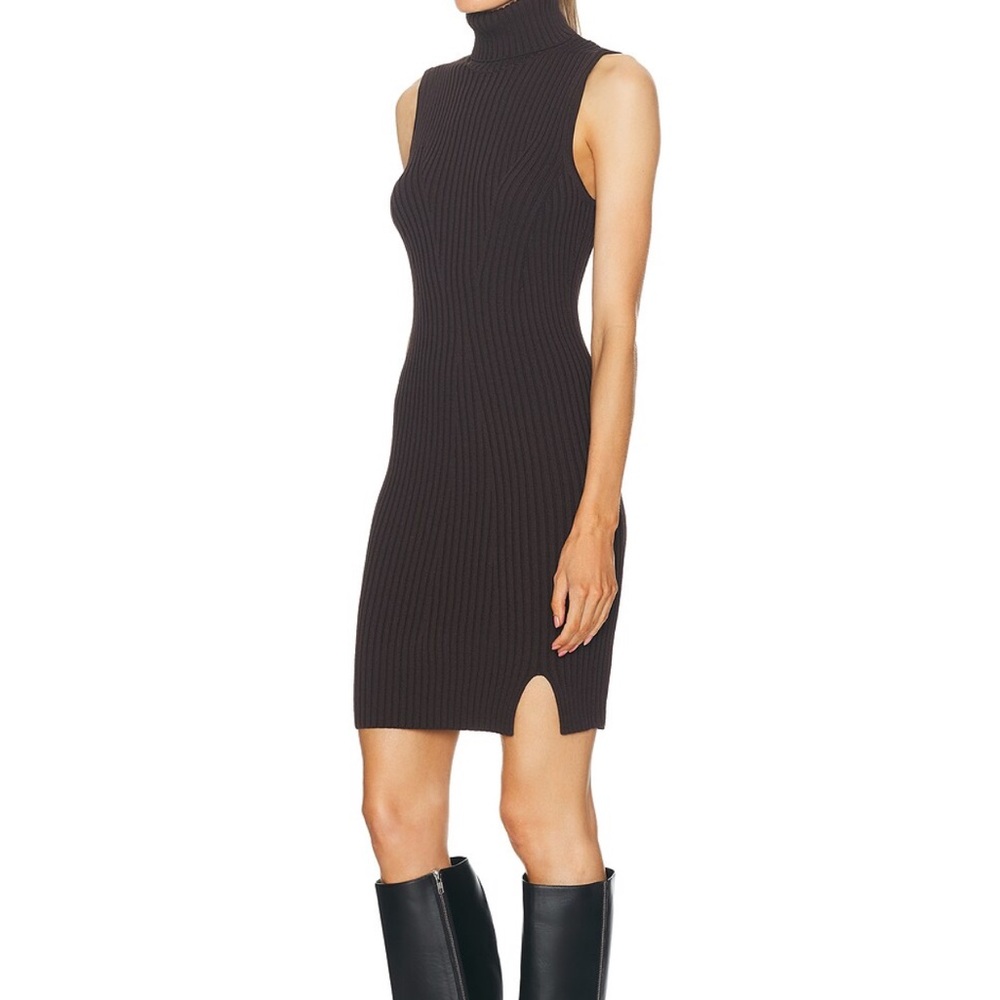 STAUD Black Sleeveless Mock Neck Ribbed Mini Dress - Picture 3 of 9